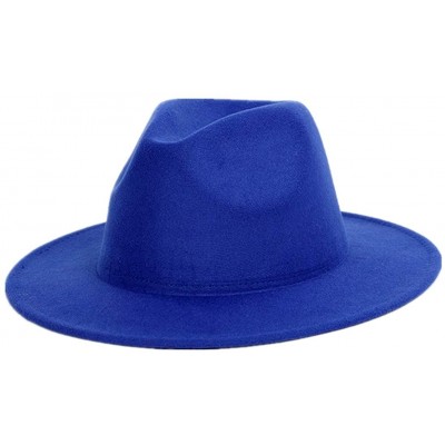 Fedoras Fedora Hats Unisex Men Women Classic Vintage Wool Felt Hat Wide Brim Trilby Jazz Hat Floppy Sun Hat - Blue - CP18OOIW...