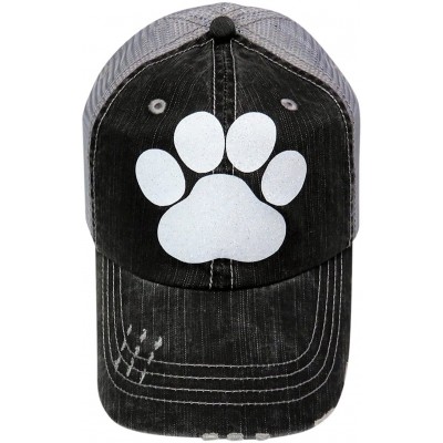 Baseball Caps Glitter Paw Print Grey Distressed Look Trucker Cap Sports School - White Glitter Paw Print - CF18723NR76 $18.31