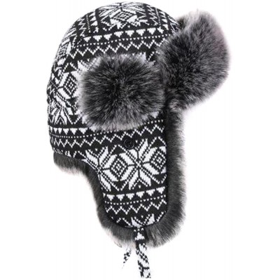 Bomber Hats Knitted Russian Women Winter Aviator Trapper Hat with Faux Fur Lining Hat - Color F - CH12OCBPX5A $28.74