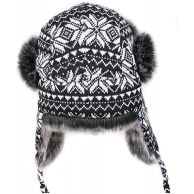 Bomber Hats Knitted Russian Women Winter Aviator Trapper Hat with Faux Fur Lining Hat - Color F - CH12OCBPX5A $47.08