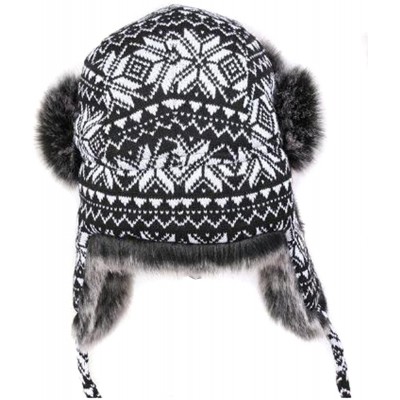 Bomber Hats Knitted Russian Women Winter Aviator Trapper Hat with Faux Fur Lining Hat - Color F - CH12OCBPX5A $28.74