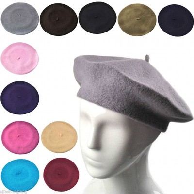 Berets Women French Wool Beret Hats - Solid Color Classic Beanie Winter Cap - Black - CH12FK79965 $9.96