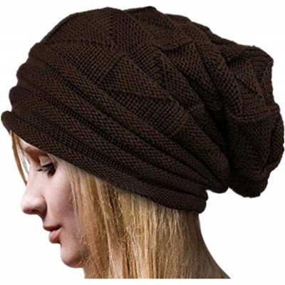 Skullies & Beanies Women Winter Crochet Hat Wool Knit Beanie Warm Caps - Coffee - CZ18I0EG72W $8.27