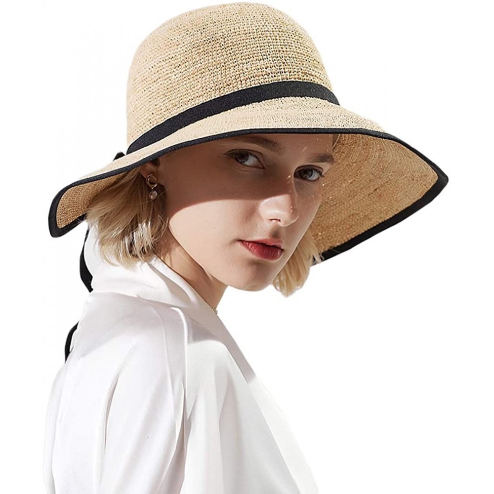 Sun Hats Womens UPF 50+ Wide Brim Panama Straw Hat Foldable Fedora Beach Sun Hat - Beige(0118) - CR18NH4U68G $12.42