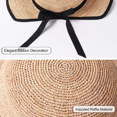 Sun Hats Womens UPF 50+ Wide Brim Panama Straw Hat Foldable Fedora Beach Sun Hat - Beige(0118) - CR18NH4U68G $12.42