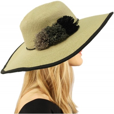 Sun Hats 2tone Ruffle Pom Poms Floppy Wide Brim Summer Derby Dressy Sun Hat - Black - CS18D38YG93 $15.31