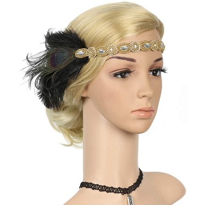 Headbands 1920s Flapper Headbands Great Gatsby Rhinestone Headpiece with Peacock Feather Jewel Hair Accessories - Golden - CE...