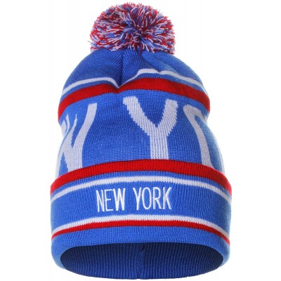 Skullies & Beanies Unisex USA Cities Fashion Large Letters Pom Pom Knit Hat Beanie - New York Blue Red - C712N85KUPG $21.84