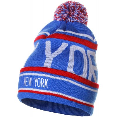 Skullies & Beanies Unisex USA Cities Fashion Large Letters Pom Pom Knit Hat Beanie - New York Blue Red - C712N85KUPG $11.92