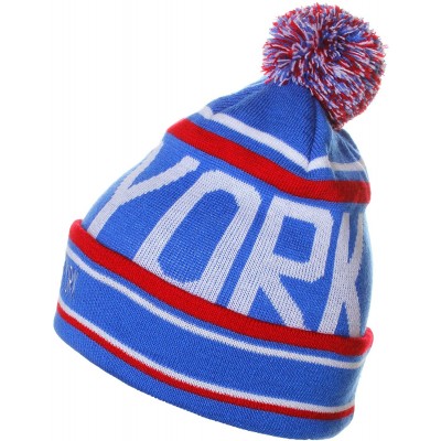 Skullies & Beanies Unisex USA Cities Fashion Large Letters Pom Pom Knit Hat Beanie - New York Blue Red - C712N85KUPG $11.92