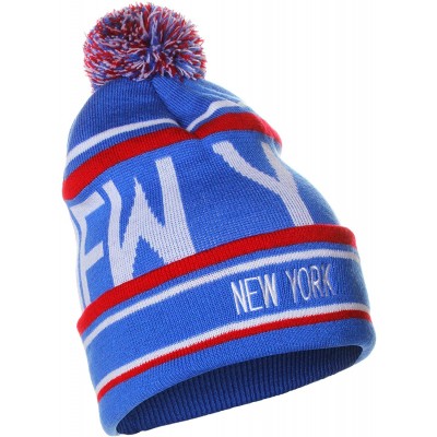 Skullies & Beanies Unisex USA Cities Fashion Large Letters Pom Pom Knit Hat Beanie - New York Blue Red - C712N85KUPG $11.92