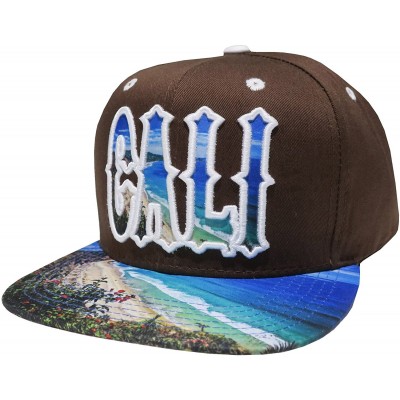 Baseball Caps Great Cities Cali Republic Beach Scene Flat Bill Snapback Cap Hat (Cali Brown) - CA12NGCT2HX $14.62