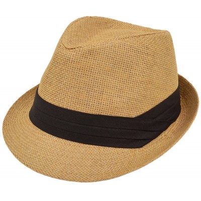 Fedoras Classic Fedora Straw Hat with Black Cotton Band - Diff Colors Avail - Tan - CN11TZFNAVX $12.02