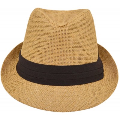 Fedoras Classic Fedora Straw Hat with Black Cotton Band - Diff Colors Avail - Tan - CN11TZFNAVX $12.02