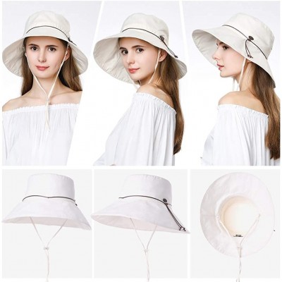 Bucket Hats Womens Packable Ponytail SPF 50 Sun Hat Summer Gardening Hiking Fishing 55-61cm - Beige_99024 - CP18CWQ5UHS $19.01