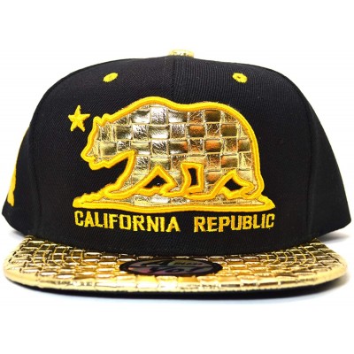 Baseball Caps AblessYo Gold Bling California Republic Bear Flat Bill Visor Snapback Baseball Cap AYO6048 - Gold - CJ18IR0L86Q...