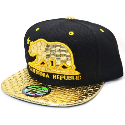 Baseball Caps AblessYo Gold Bling California Republic Bear Flat Bill Visor Snapback Baseball Cap AYO6048 - Gold - CJ18IR0L86Q...