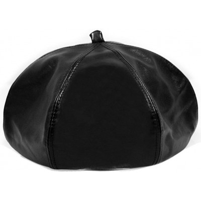 Berets Men Women Winter Warm PU False Leather Plain Color Beret Cap FFH243BLK - Black - CV12NA82MF6 $17.33