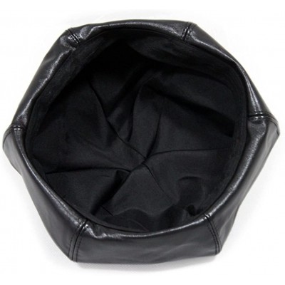 Berets Men Women Winter Warm PU False Leather Plain Color Beret Cap FFH243BLK - Black - CV12NA82MF6 $17.33