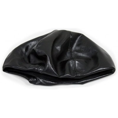 Berets Men Women Winter Warm PU False Leather Plain Color Beret Cap FFH243BLK - Black - CV12NA82MF6 $17.33