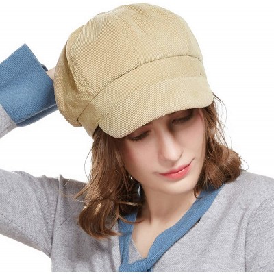 Newsboy Caps Beret Corduroy Newsboy Hat for Women Visor Adjustable Winter Octagonal Cap for Ladies - Beige - CO18I806HA8 $11.78