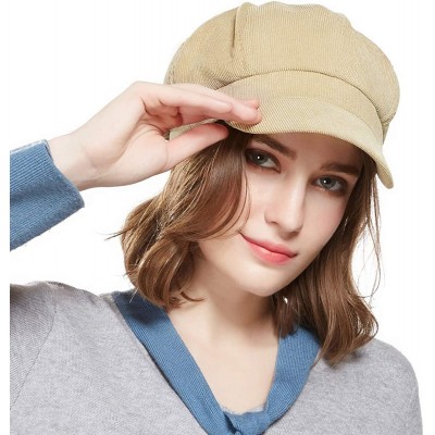 Newsboy Caps Beret Corduroy Newsboy Hat for Women Visor Adjustable Winter Octagonal Cap for Ladies - Beige - CO18I806HA8 $11.78