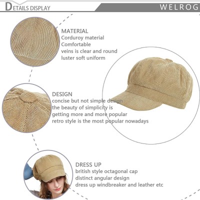 Newsboy Caps Beret Corduroy Newsboy Hat for Women Visor Adjustable Winter Octagonal Cap for Ladies - Beige - CO18I806HA8 $11.78