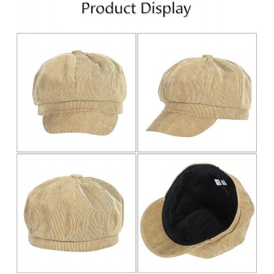 Newsboy Caps Beret Corduroy Newsboy Hat for Women Visor Adjustable Winter Octagonal Cap for Ladies - Beige - CO18I806HA8 $11.78