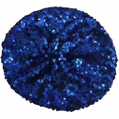 Berets Sparkle Sequine Adjustable Beanie Beret Hat Performance Cap - Blue - CK11XEUNY0X $10.43