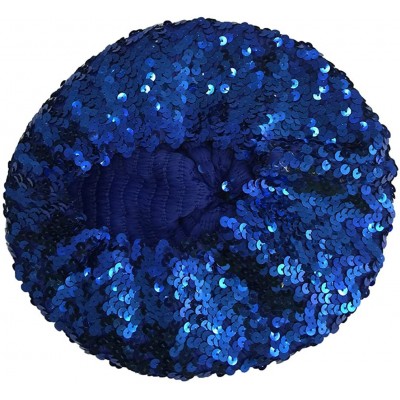 Berets Sparkle Sequine Adjustable Beanie Beret Hat Performance Cap - Blue - CK11XEUNY0X $10.43