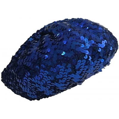 Berets Sparkle Sequine Adjustable Beanie Beret Hat Performance Cap - Blue - CK11XEUNY0X $10.43