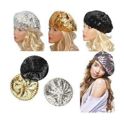 Berets Sparkle Sequine Adjustable Beanie Beret Hat Performance Cap - Blue - CK11XEUNY0X $10.43