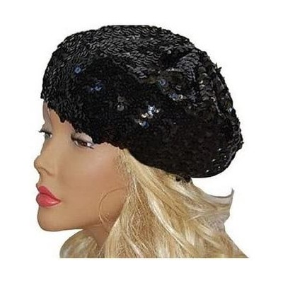 Berets Sparkle Sequine Adjustable Beanie Beret Hat Performance Cap - Blue - CK11XEUNY0X $10.43