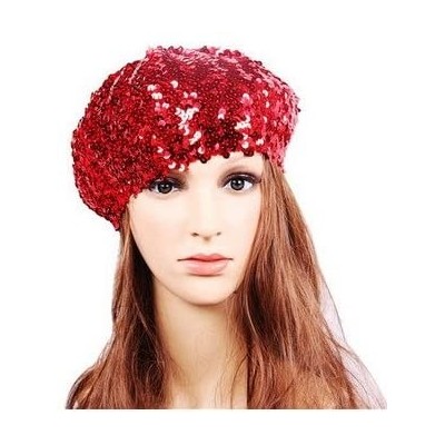 Berets Sparkle Sequine Adjustable Beanie Beret Hat Performance Cap - Blue - CK11XEUNY0X $10.43