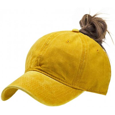 Baseball Caps Ponytail Baseball Hat Distressed Retro Washed Cotton Twill - Yellow - C418S8O6DTZ $14.28