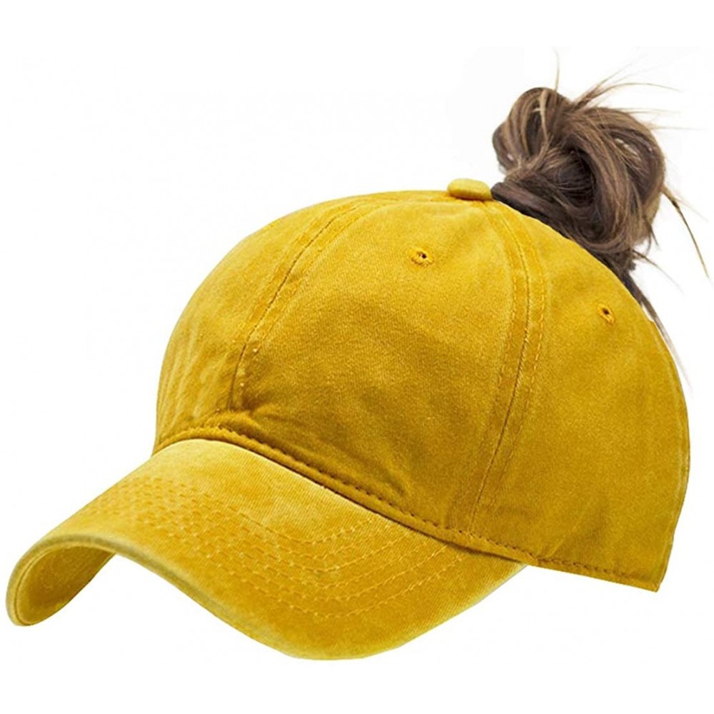 Baseball Caps Ponytail Baseball Hat Distressed Retro Washed Cotton Twill - Yellow - C418S8O6DTZ $14.28