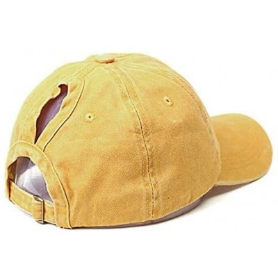 Baseball Caps Ponytail Baseball Hat Distressed Retro Washed Cotton Twill - Yellow - C418S8O6DTZ $14.28