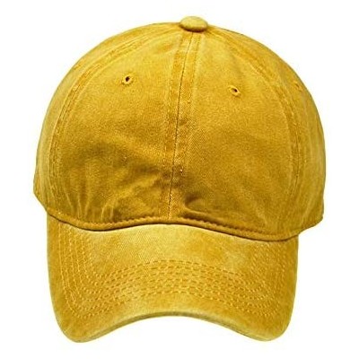 Baseball Caps Ponytail Baseball Hat Distressed Retro Washed Cotton Twill - Yellow - C418S8O6DTZ $14.28