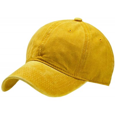 Baseball Caps Ponytail Baseball Hat Distressed Retro Washed Cotton Twill - Yellow - C418S8O6DTZ $14.28