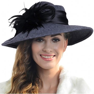 Fedoras Women Wool Felt Plume Church Dress Winter Hat - Mix Grey - C918AHHWK5W $47.76