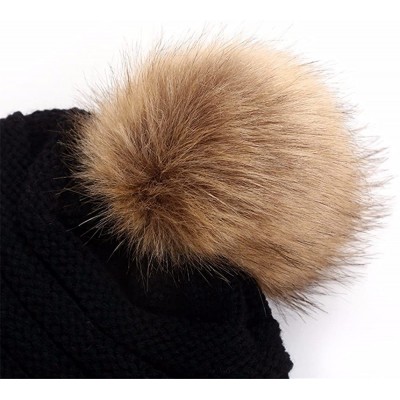Skullies & Beanies Men Women Winter Slouchy Beanie Hat- Knit Warm Lined Thick Thermal Soft Ski Cap with Pom Pom - Black - C91...