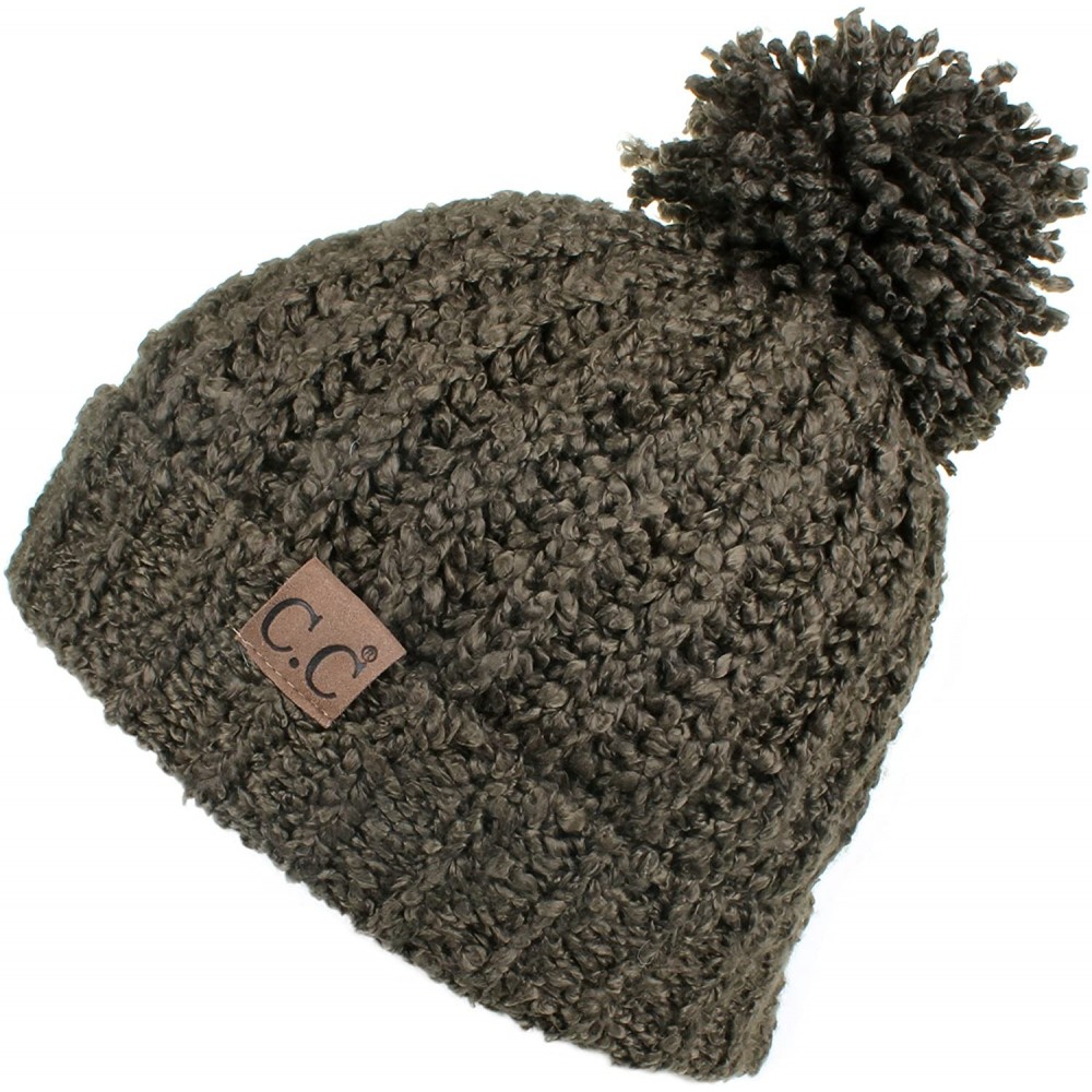 Skullies & Beanies Winter Hat Cable Knitted Large Soft Pom Pom Beanie Hat (HAT-7362) - New Olive - CT189LEWQH3 $16.63