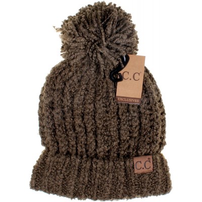 Skullies & Beanies Winter Hat Cable Knitted Large Soft Pom Pom Beanie Hat (HAT-7362) - New Olive - CT189LEWQH3 $16.63