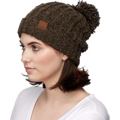 Skullies & Beanies Winter Hat Cable Knitted Large Soft Pom Pom Beanie Hat (HAT-7362) - New Olive - CT189LEWQH3 $16.63