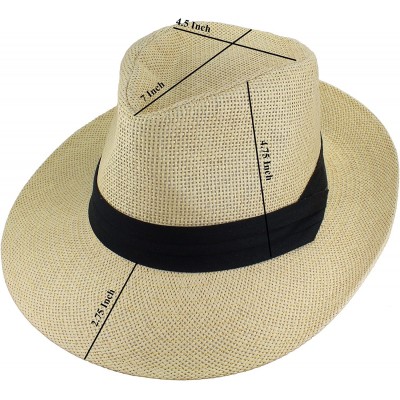 Fedoras Wide Brim Summer Fedora Panama Straw Hats with Black Band - Beige - C118CW4EZQY $14.15