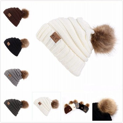 Skullies & Beanies Men Women Winter Slouchy Beanie Hat- Knit Warm Lined Thick Thermal Soft Ski Cap with Pom Pom - Black - C91...