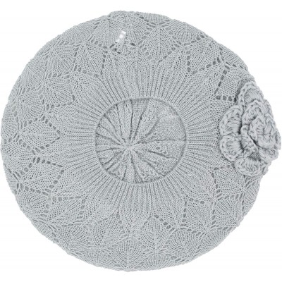 Berets Womens Crochet Flower Beanie Hats Lightweight Cutout Knit Beret Fashion Cap - Light Gray Diamond Stripe - CB12LCQ65BP ...