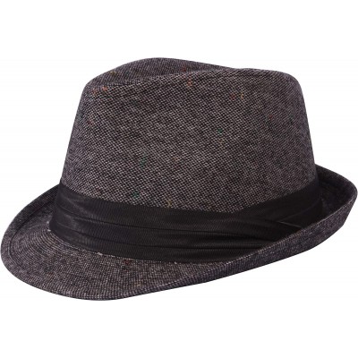 Fedoras Men's Women's Manhattan Structured Gangster Trilby Wool Fedora Hat Classic Timeless Light Weight - Grey 1 - C518ARR2T...