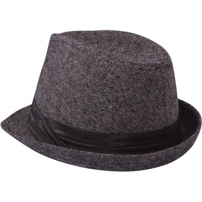Fedoras Men's Women's Manhattan Structured Gangster Trilby Wool Fedora Hat Classic Timeless Light Weight - Grey 1 - C518ARR2T...