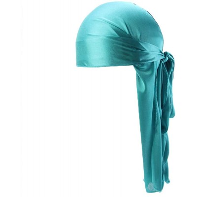 Skullies & Beanies Unisex Deluxe Silky Durag Extra Long-Tail Headwraps Pirate Cap 360 Waves Du-RAG - Plain Teal-1pc - CC18RQ7...